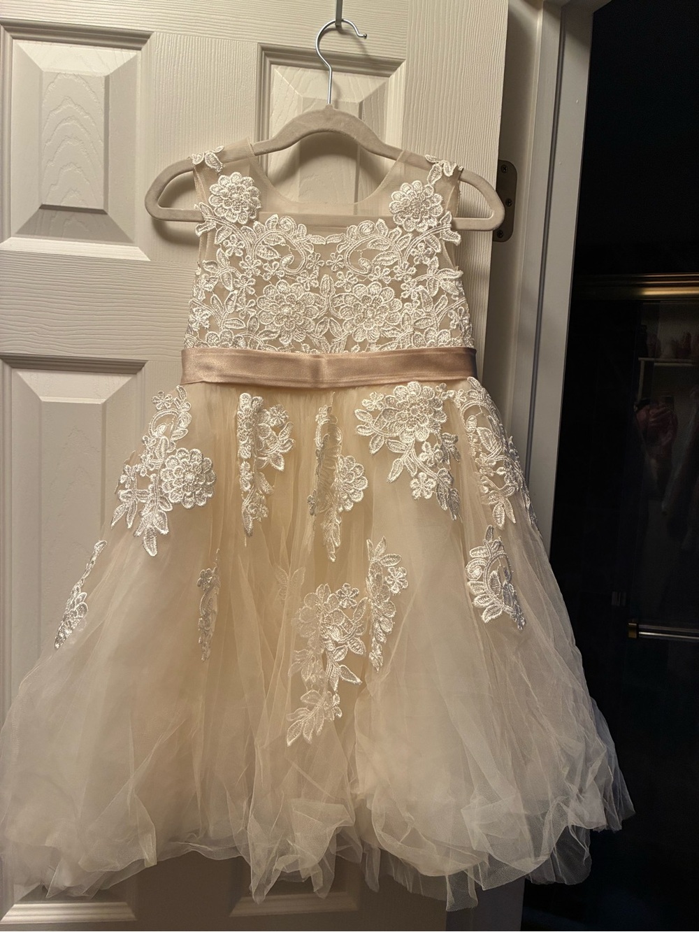 Girls' Ivory Lace & Tulle Party Dress with Satin Waist